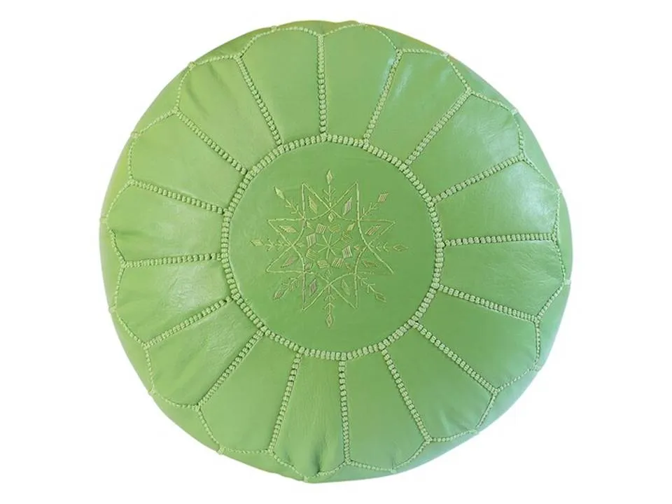 Moroccan Leather Ottoman - Pistachio