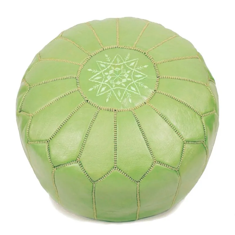 Moroccan Leather Ottoman - Pistachio