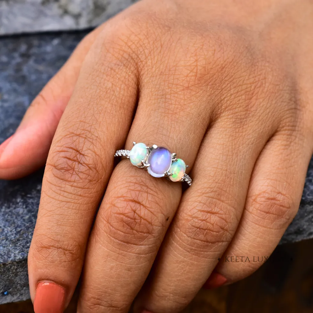 Mystic Moon Dance - Moonstone and Opal Ring