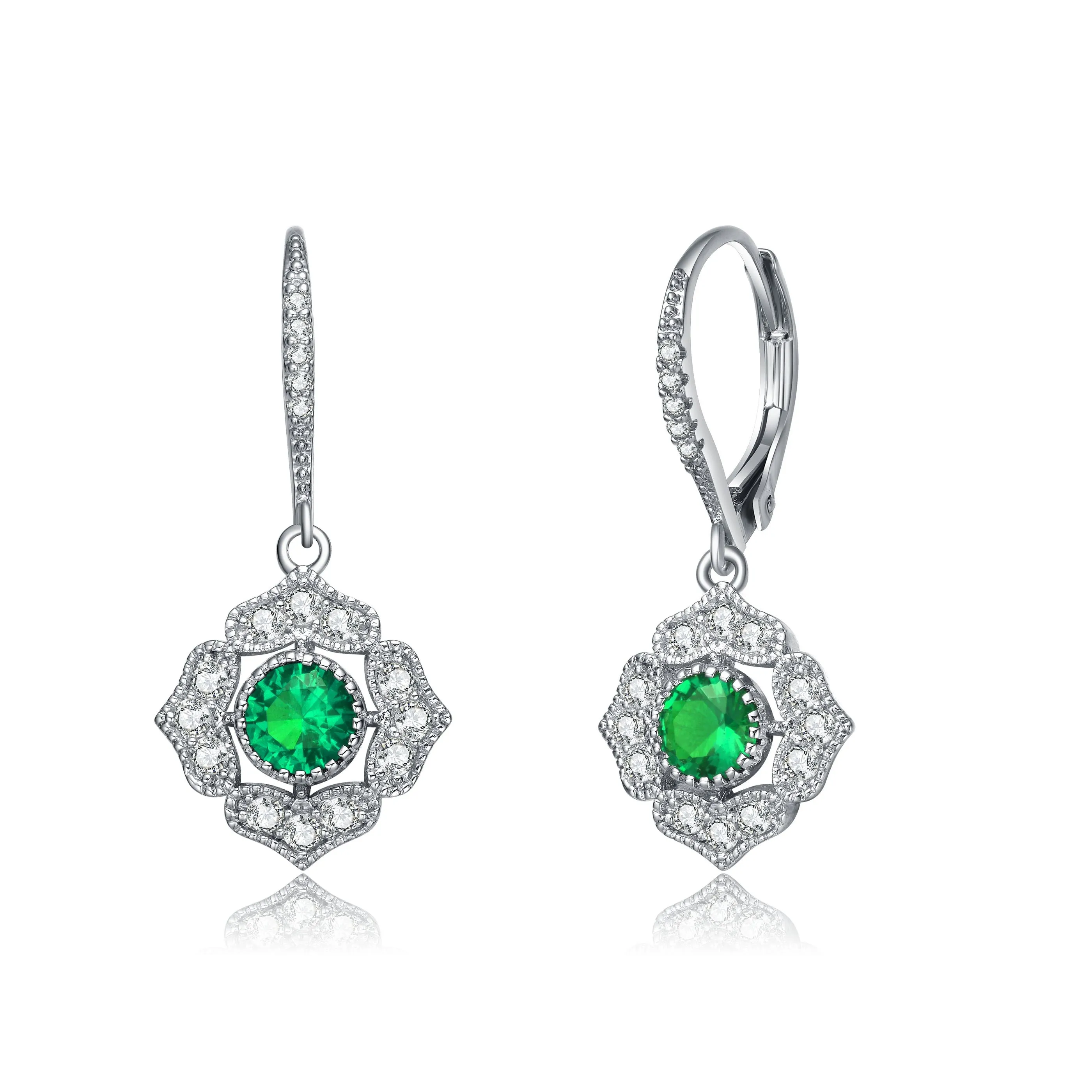 Noelle Green Petal Flower Drop Earrings