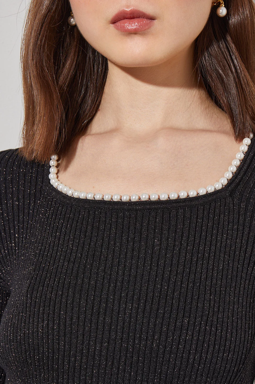 Pearl Square Neck Tunic - Shimmer Ribbed Knit