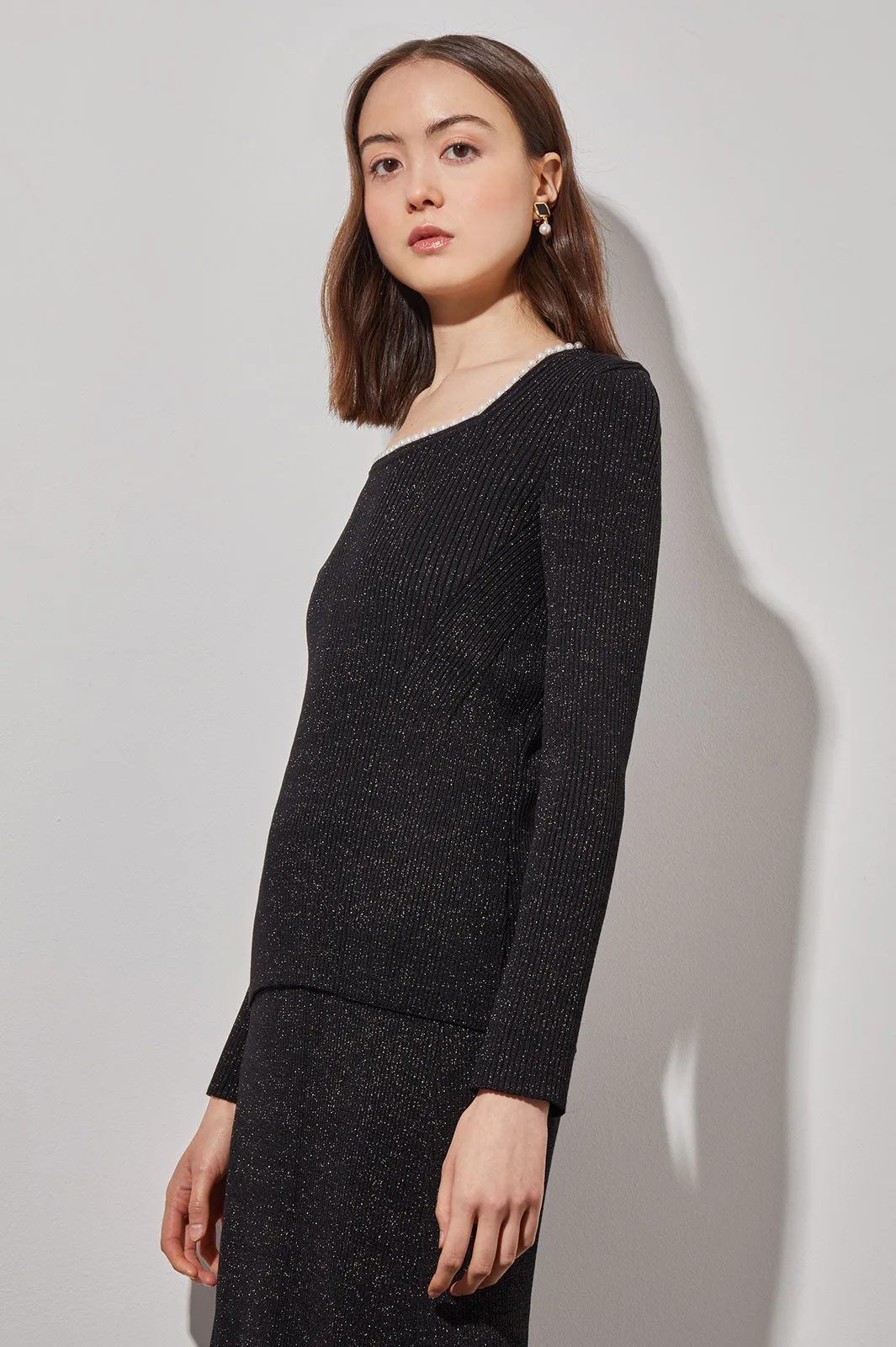 Pearl Square Neck Tunic - Shimmer Ribbed Knit