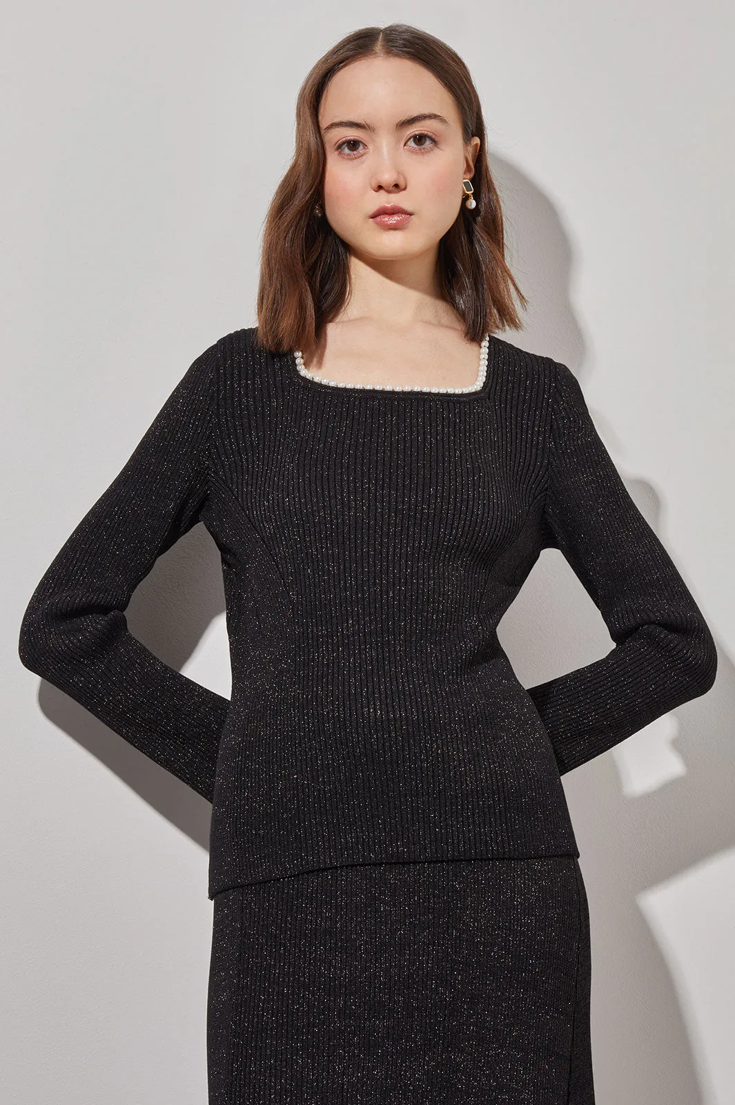 Pearl Square Neck Tunic - Shimmer Ribbed Knit