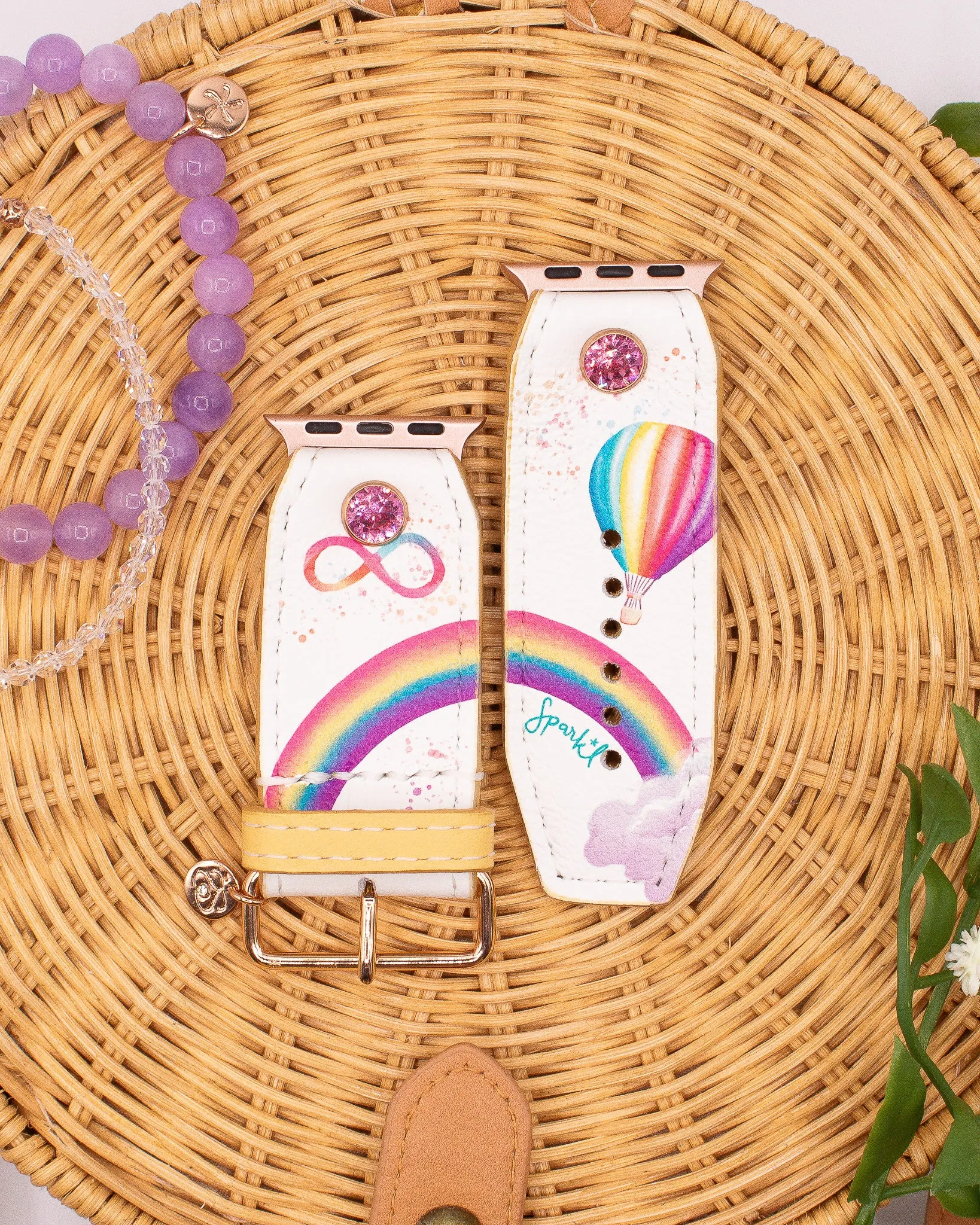 Ready to Ship - "Rainbow Jubilee" on White Watchband