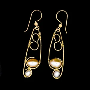 S-Embrace Pearls with Gold Wire on French Hook Earrings