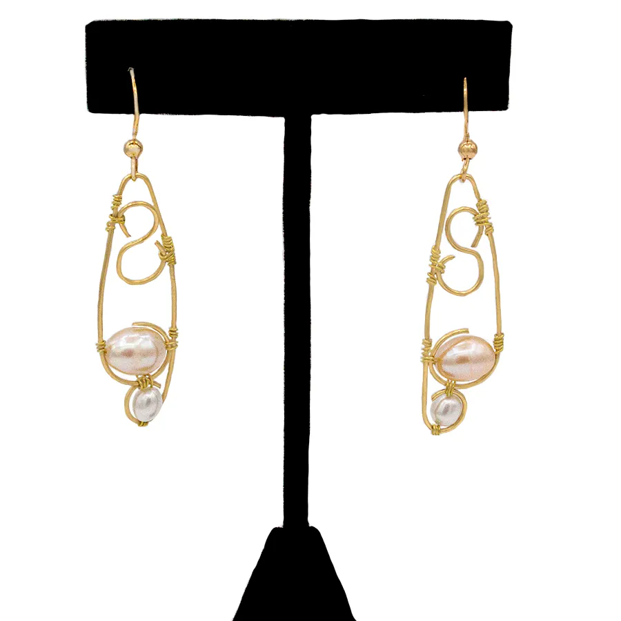 S-Embrace Pearls with Gold Wire on French Hook Earrings