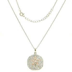 Sand Dollar Necklace with White Crystals and Rose Gold Plating in Sterling Silver