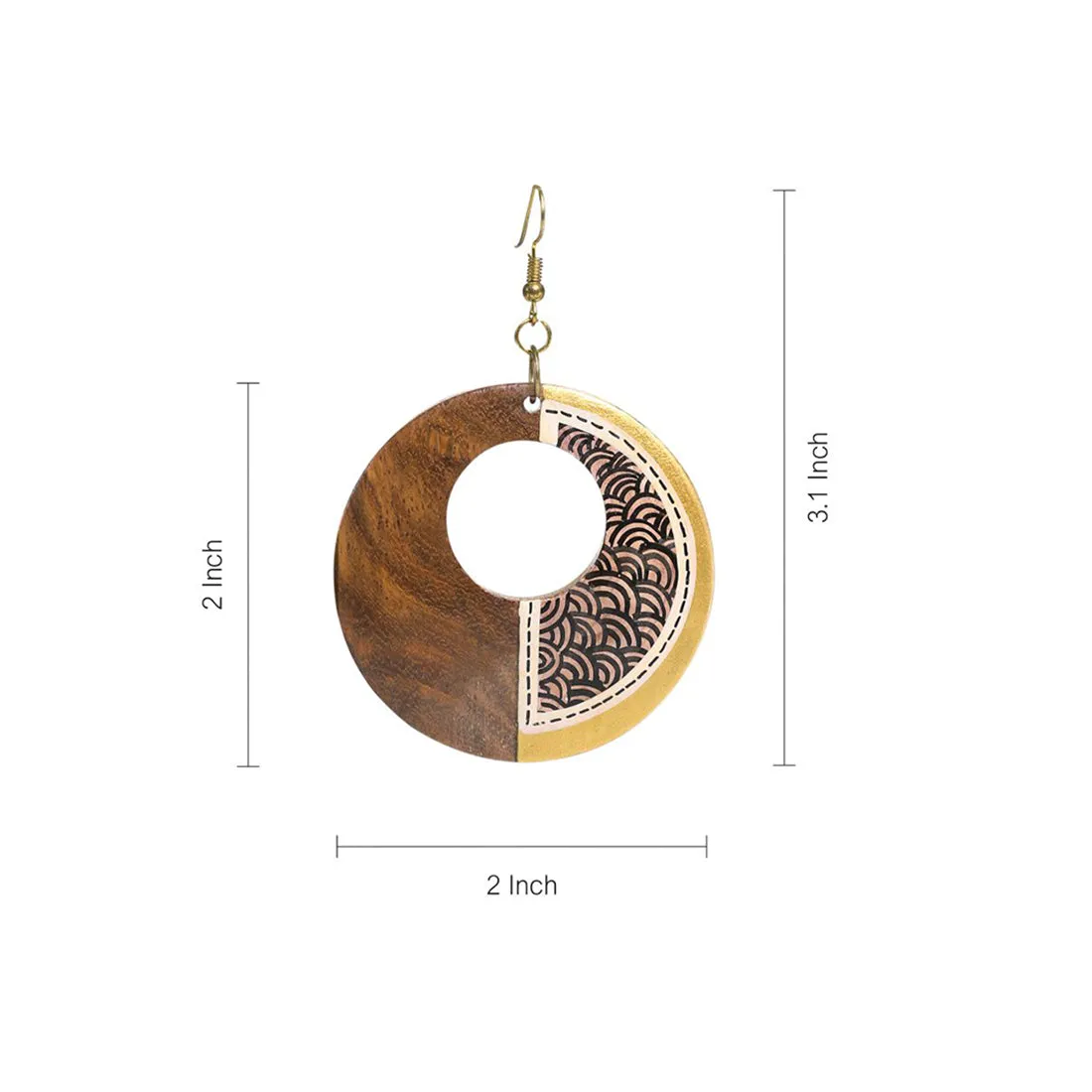 'Seas Loop Pair' Bohemian Earrings Hand-painted In Seas Loop Pattern (Sheesham Wood)