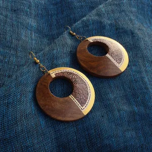 'Seas Loop Pair' Bohemian Earrings Hand-painted In Seas Loop Pattern (Sheesham Wood)