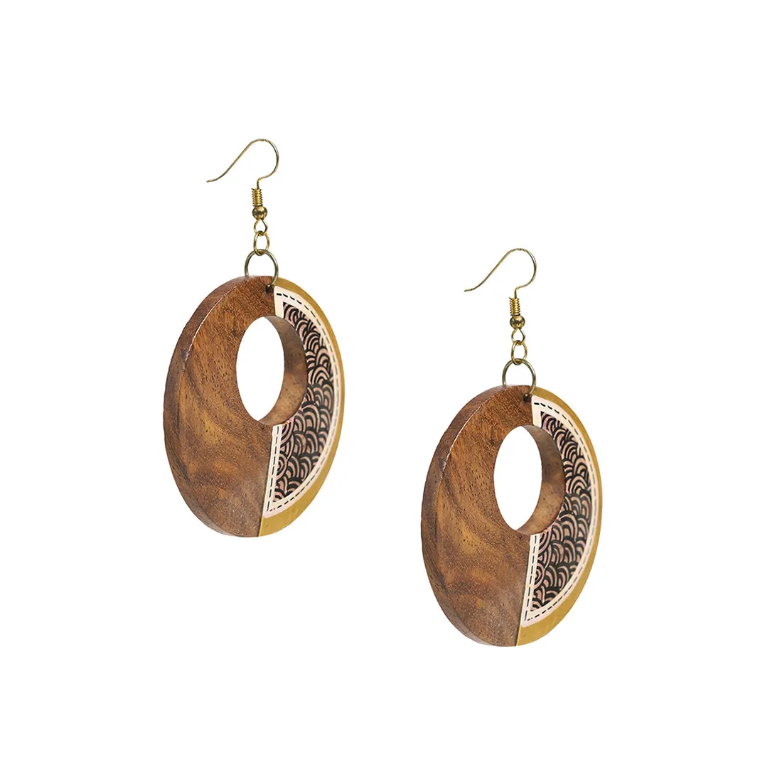 'Seas Loop Pair' Bohemian Earrings Hand-painted In Seas Loop Pattern (Sheesham Wood)