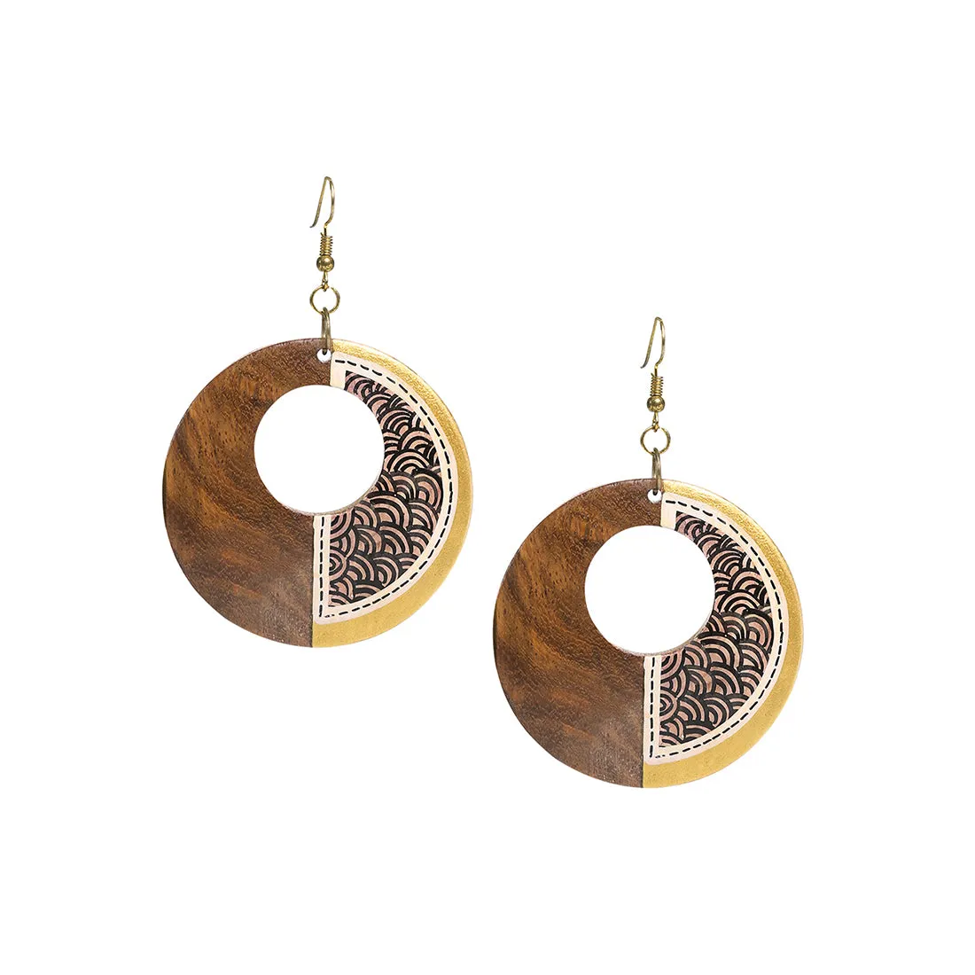 'Seas Loop Pair' Bohemian Earrings Hand-painted In Seas Loop Pattern (Sheesham Wood)