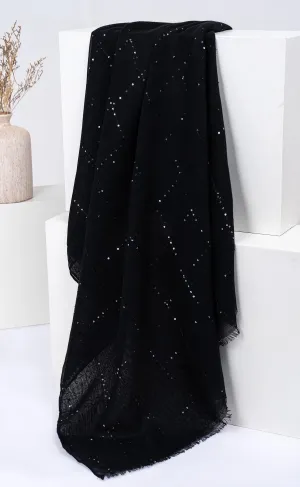 Sequins Grid Hijabs  - Black