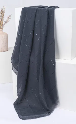 Sequins Grid Hijabs  - Charcoal