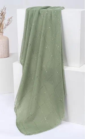 Sequins Grid Hijabs  - Fern