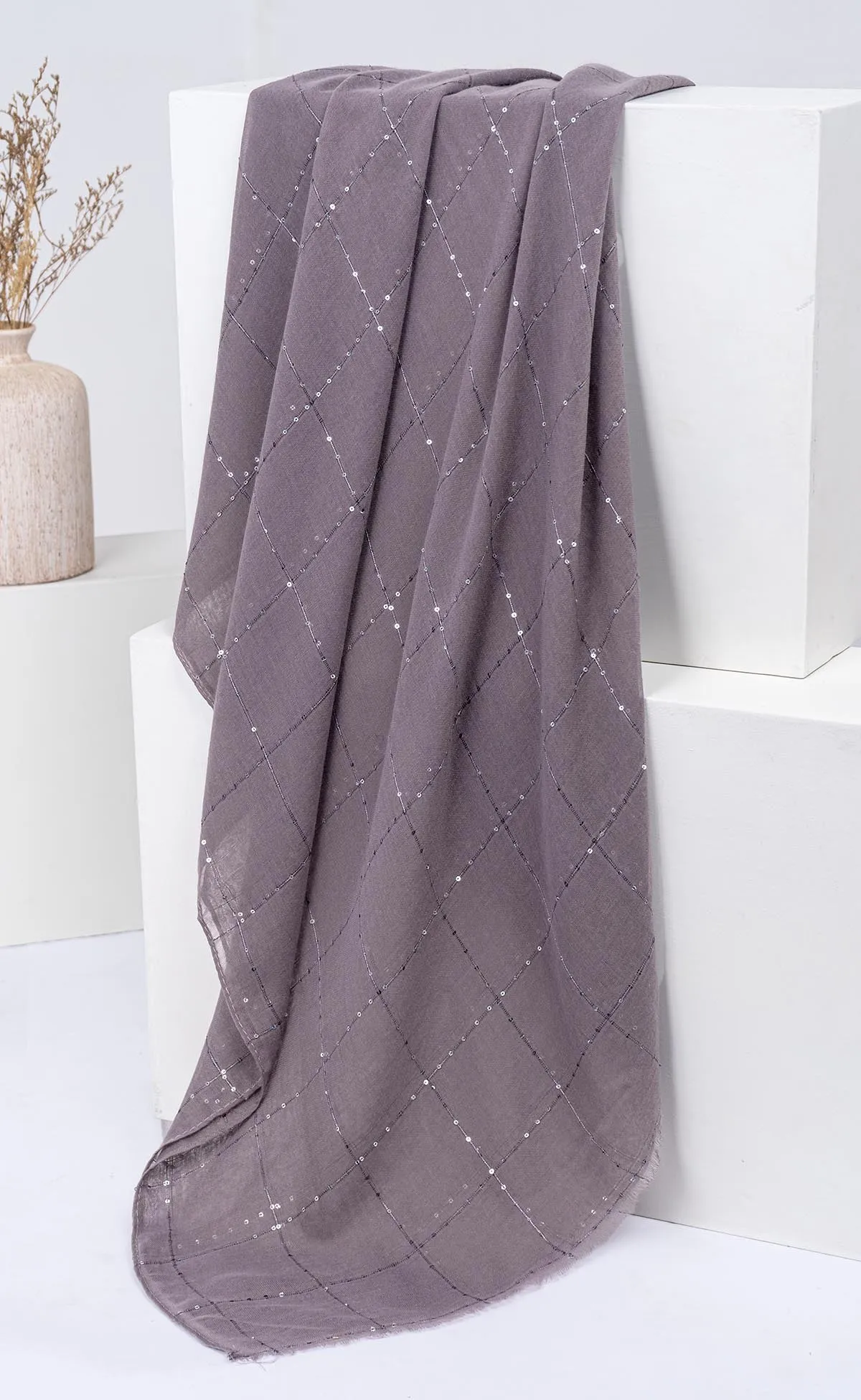 Sequins Grid Hijabs  - Mocha