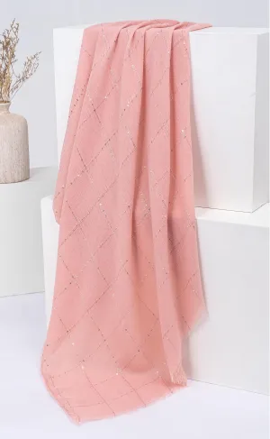 Sequins Grid Hijabs  - Rose