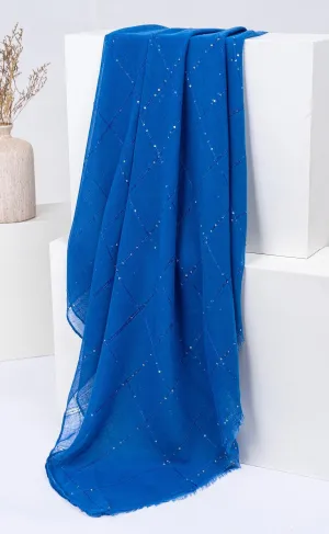 Sequins Grid Hijabs  - Royal Blue