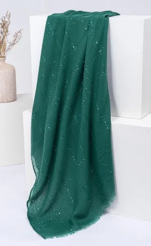 Sequins Grid Hijabs  - Teal