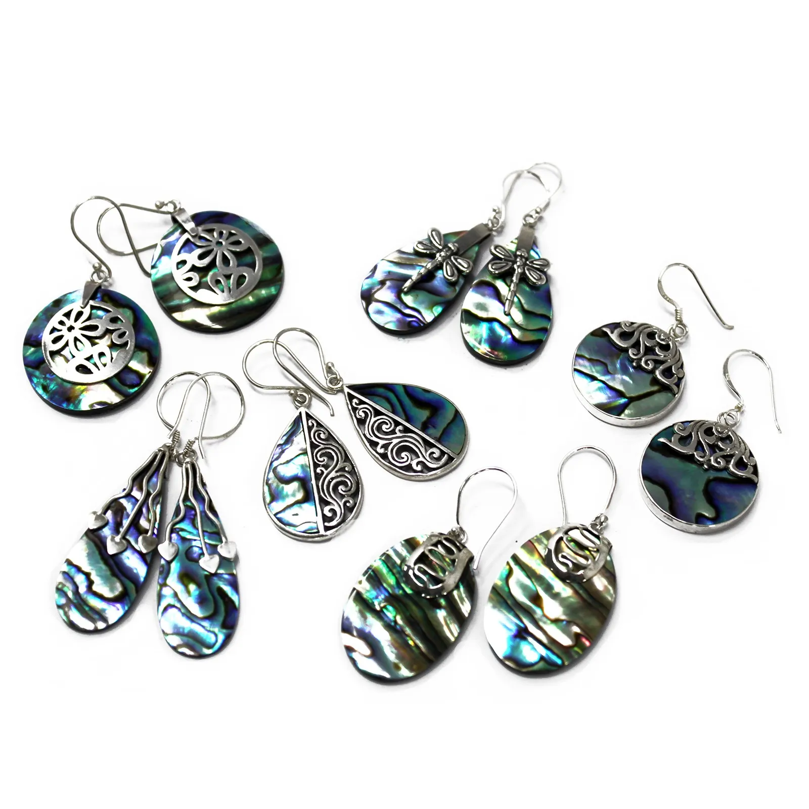 Shell & Silver Earrings - Three Hearts Abalone - Handcrafted 925 Silver - Unique Balinese Design