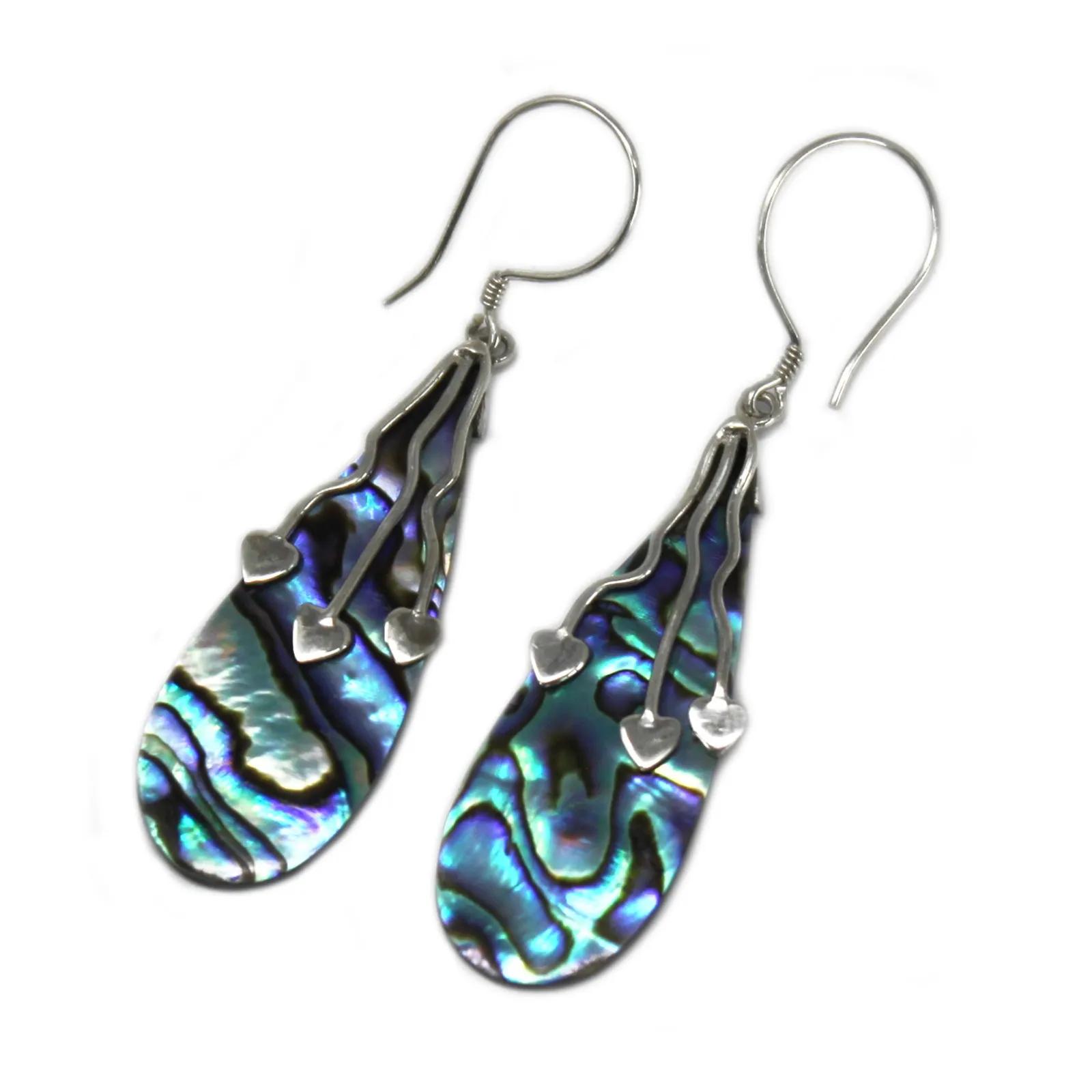 Shell & Silver Earrings - Three Hearts Abalone - Handcrafted 925 Silver - Unique Balinese Design