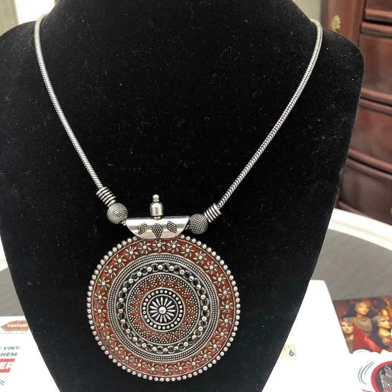 Silver Large Pendant Necklace With Chain