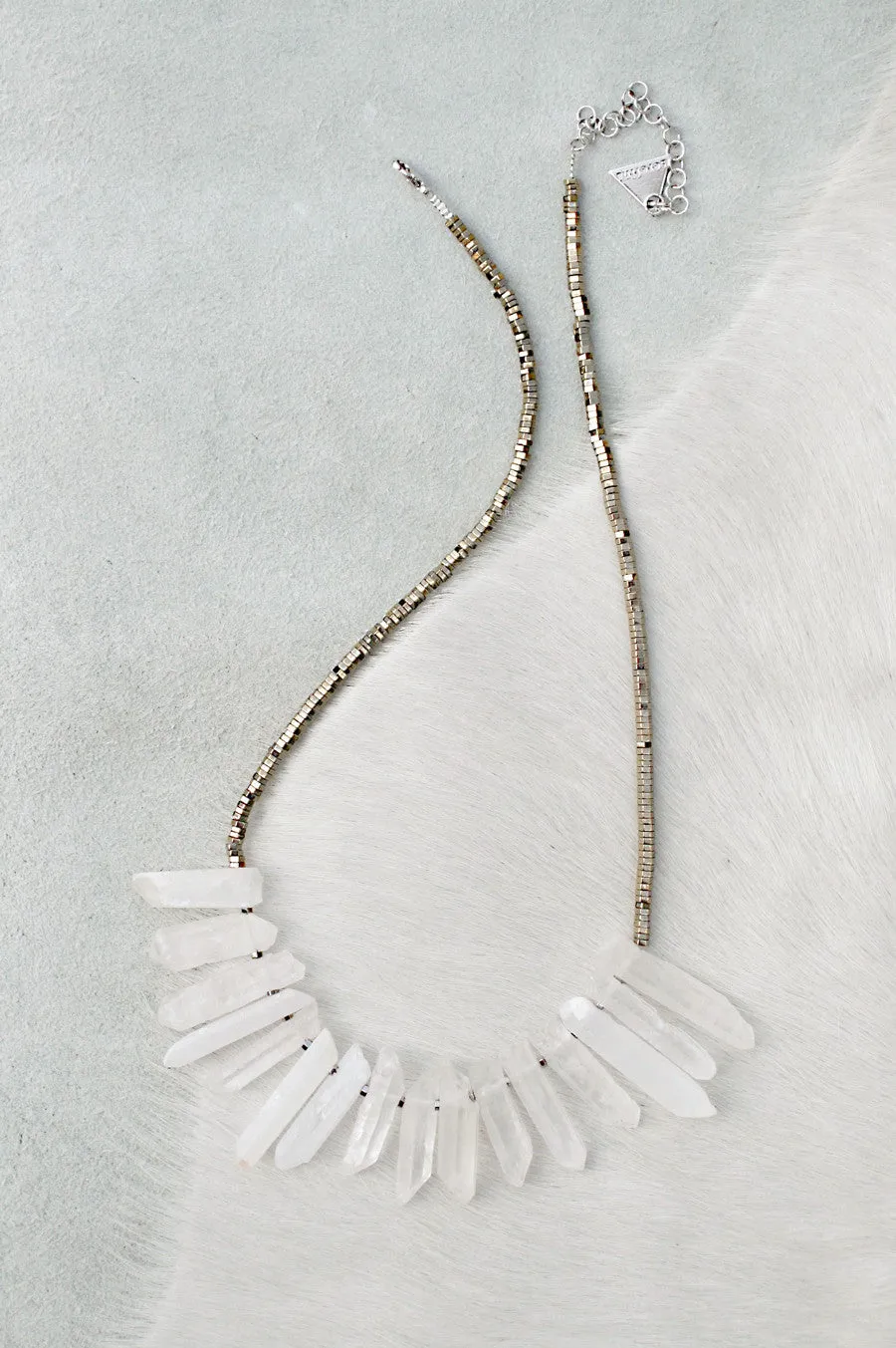 Silver Quartz Short Necklace - White