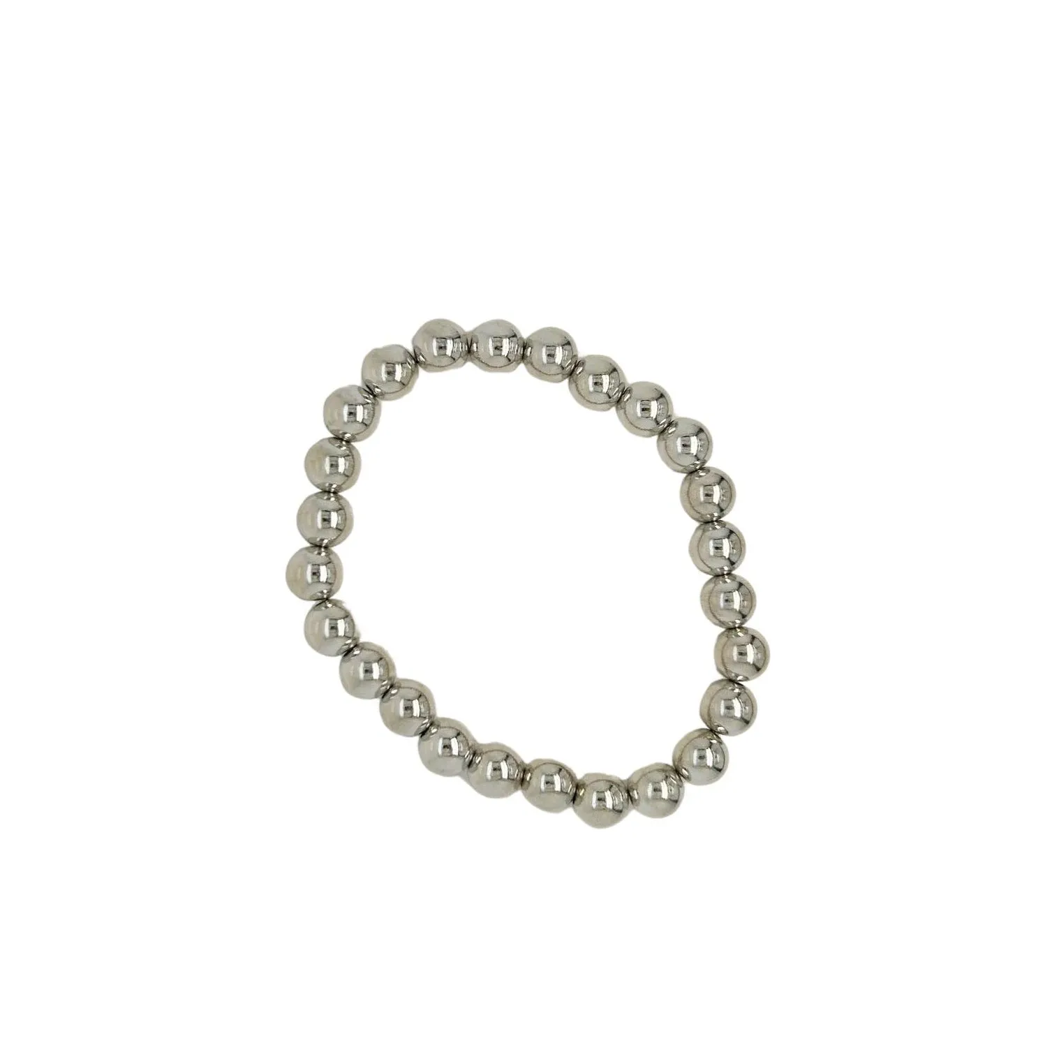 Silver Round Beaded Stretch Bracelet - In 3 Sizes