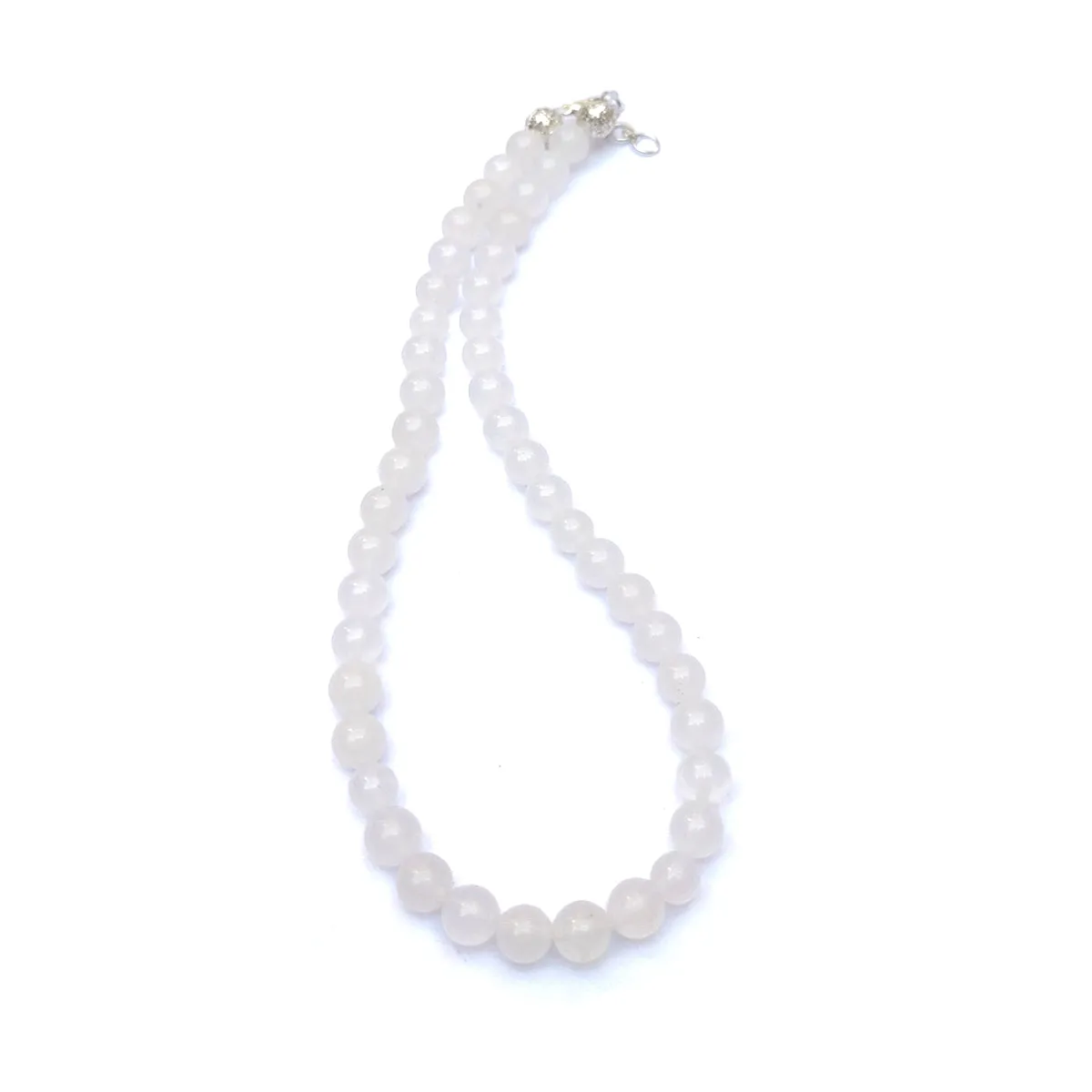 Snow White Quartz Crystal Round Beads Necklace - 15 Inches, 6mm Beads (Semi-Precious Mala)