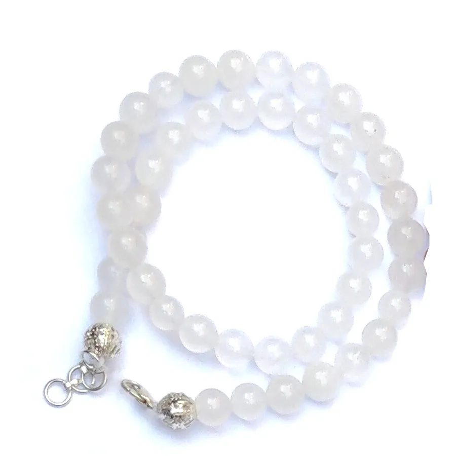 Snow White Quartz Crystal Round Beads Necklace - 15 Inches, 6mm Beads (Semi-Precious Mala)