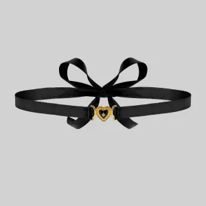 SOLEMN. Black Enamel Heart Satin Choker - Gold