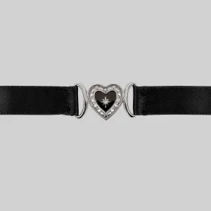 SOLEMN. Black Enamel Heart Satin Choker - Silver