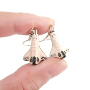 Spaceship Rocket Shaped Ceramic Space Themed Dangle Earrings | Handmade