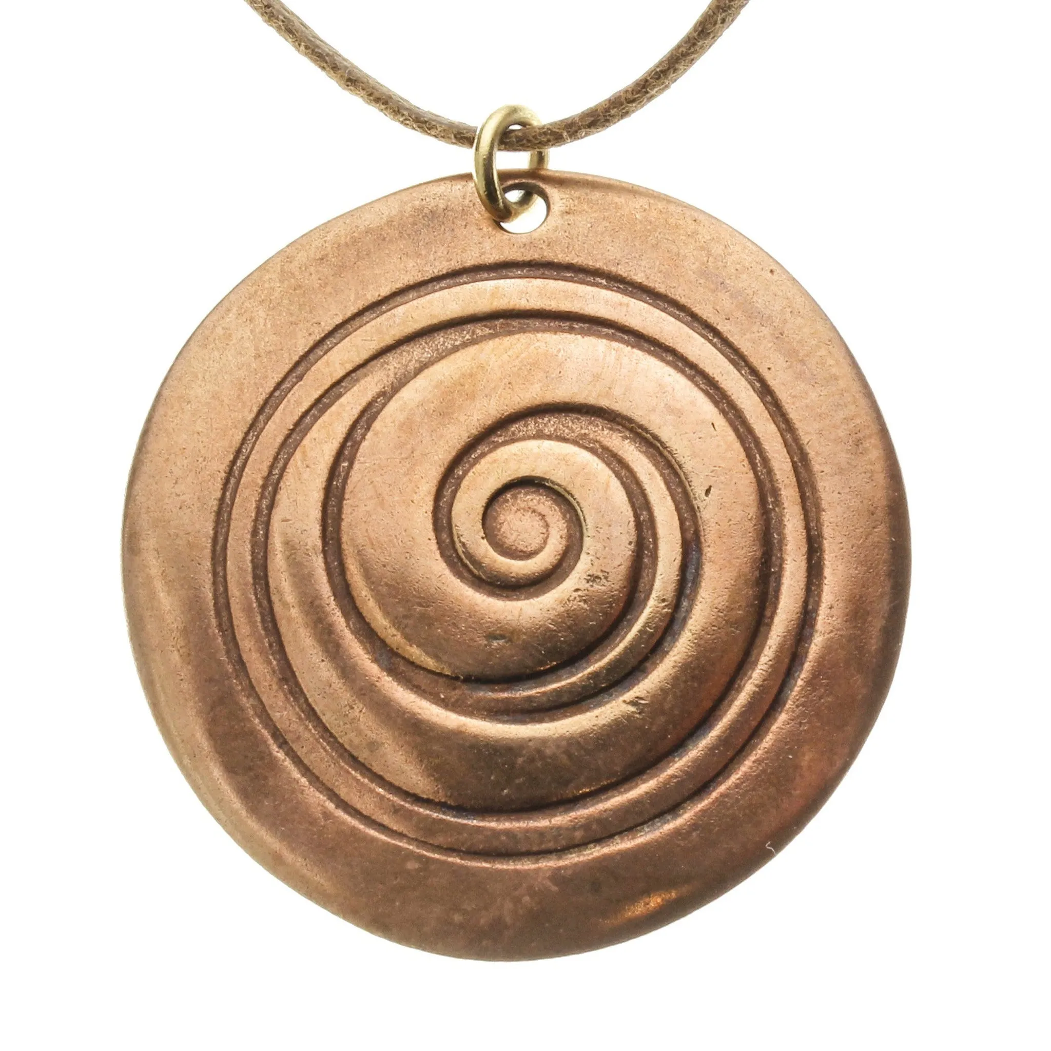 Spiral Peace Bronze Pendant Necklace on Adjustable Natural Fiber Cord