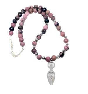 Stainless Steel Goddess Necklace with Rhodonite Crystal