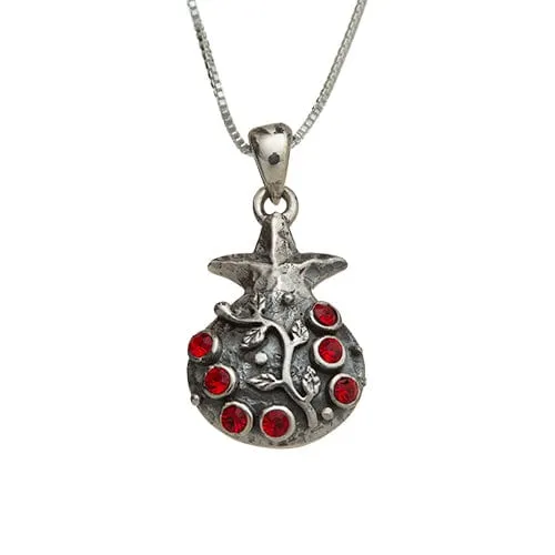 Sterling Silver Necklace- Pomegranate With Red Stone 2.5 Cm