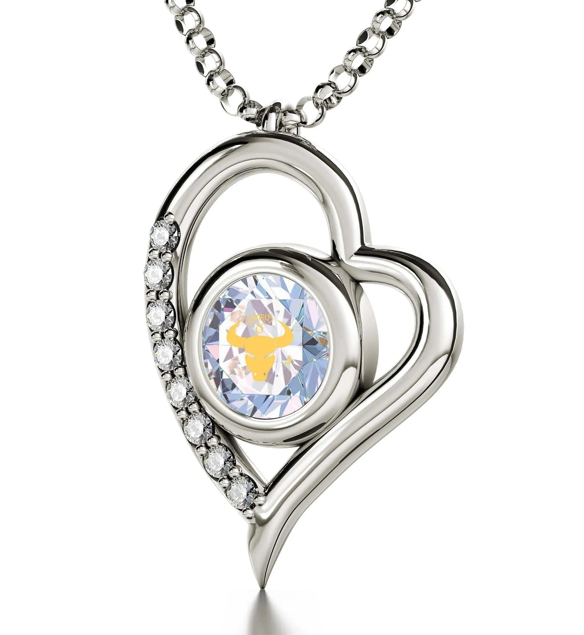 Taurus Sign, 925 Sterling Silver Necklace, Swarovski