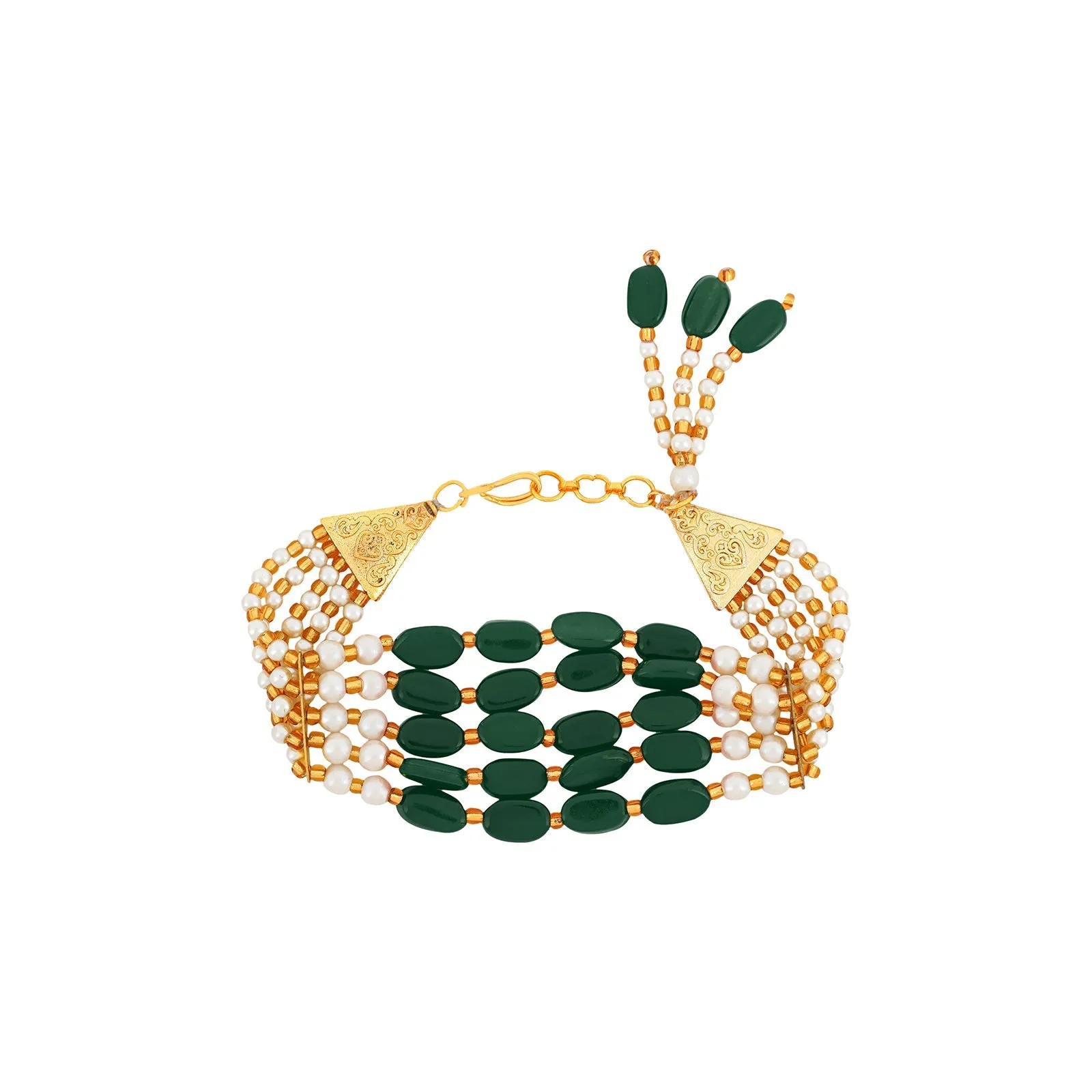 Teejh Piyali Green And White Layered Pearl Bracelet