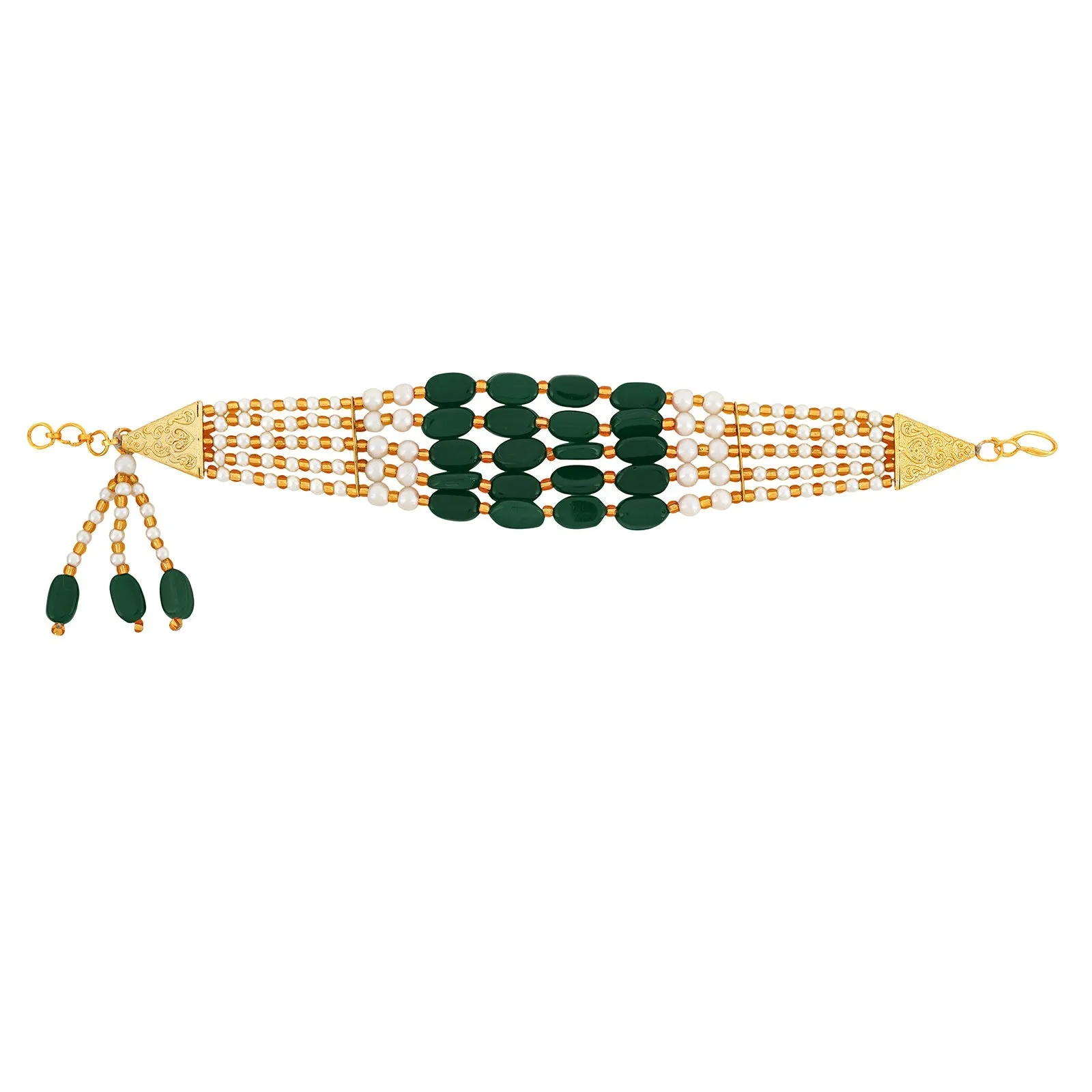 Teejh Piyali Green And White Layered Pearl Bracelet