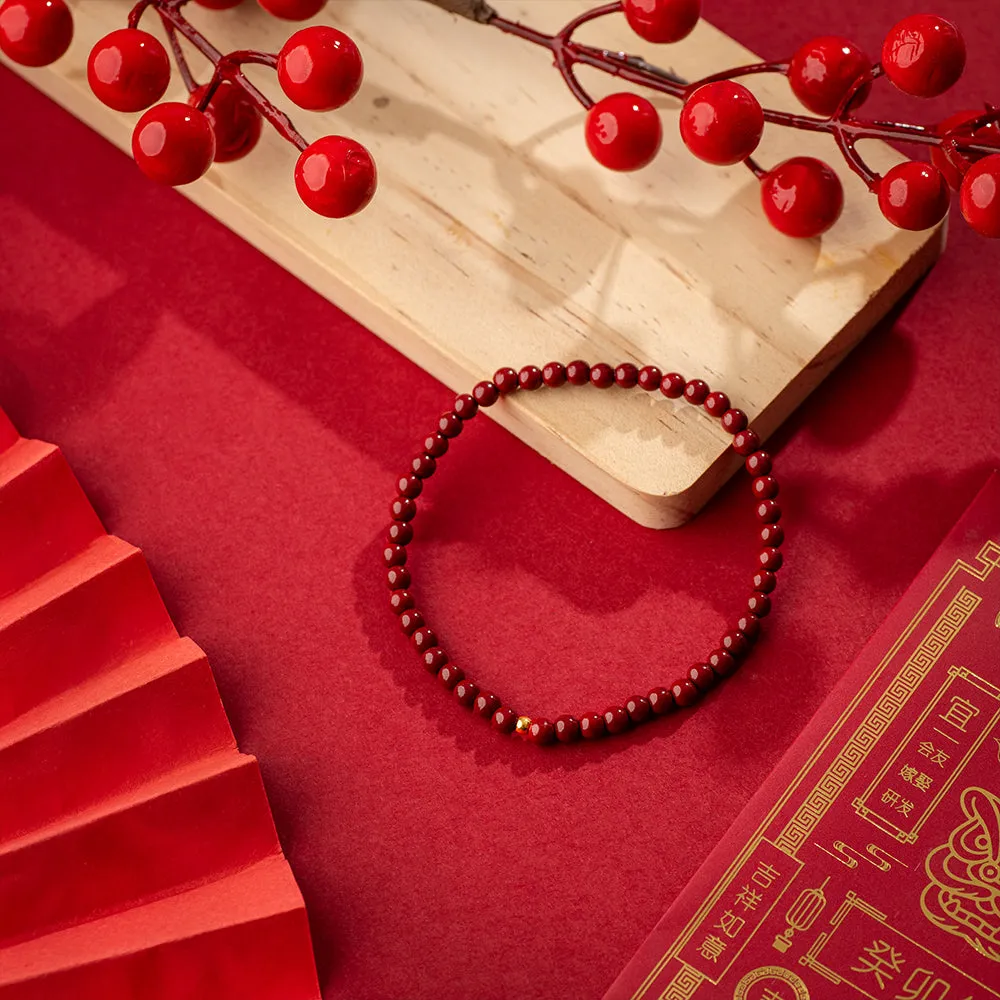 The Radiance - Cinnabar with 999 Solid Gold Bead Bracelet