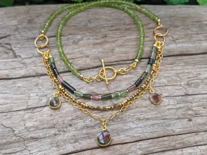 Tourmaline & Peridot Multi Strand Necklace