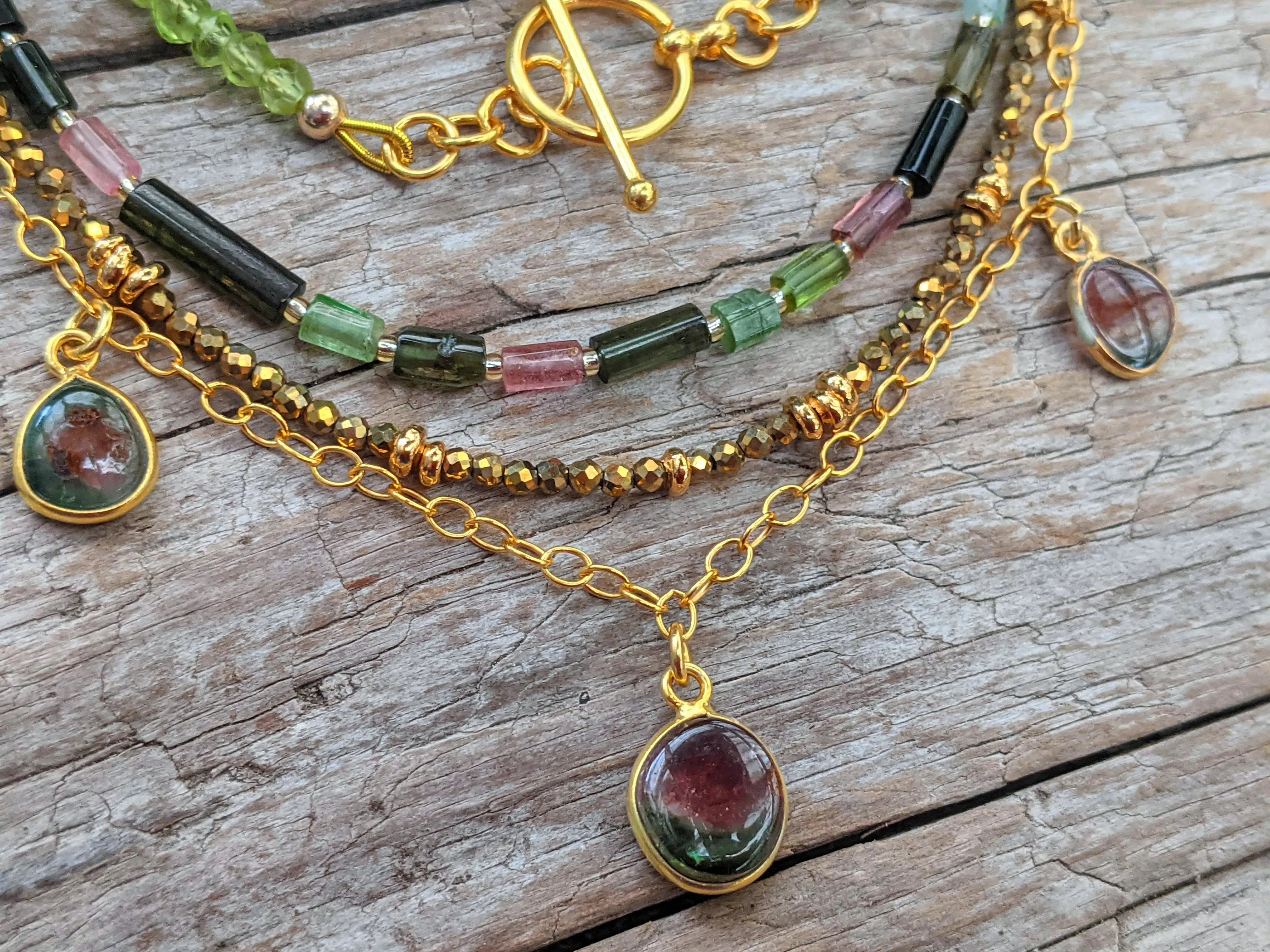 Tourmaline & Peridot Multi Strand Necklace