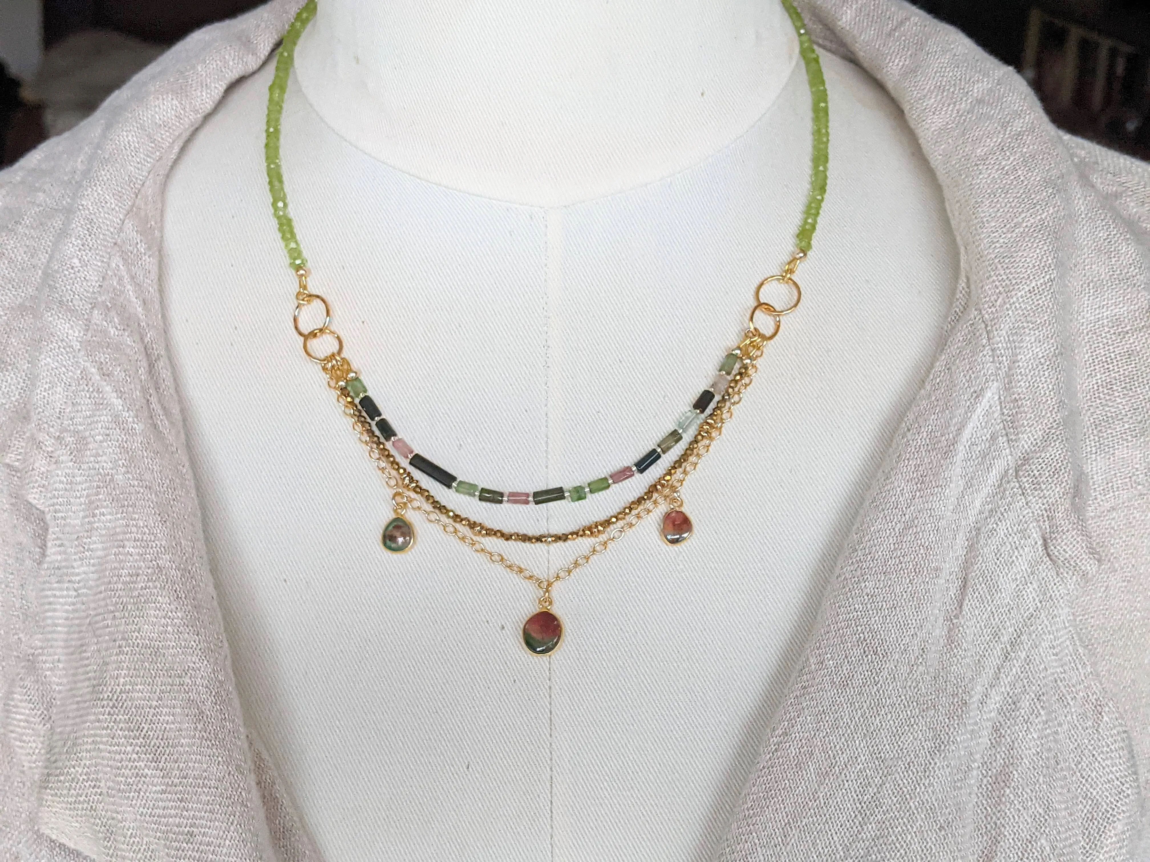 Tourmaline & Peridot Multi Strand Necklace