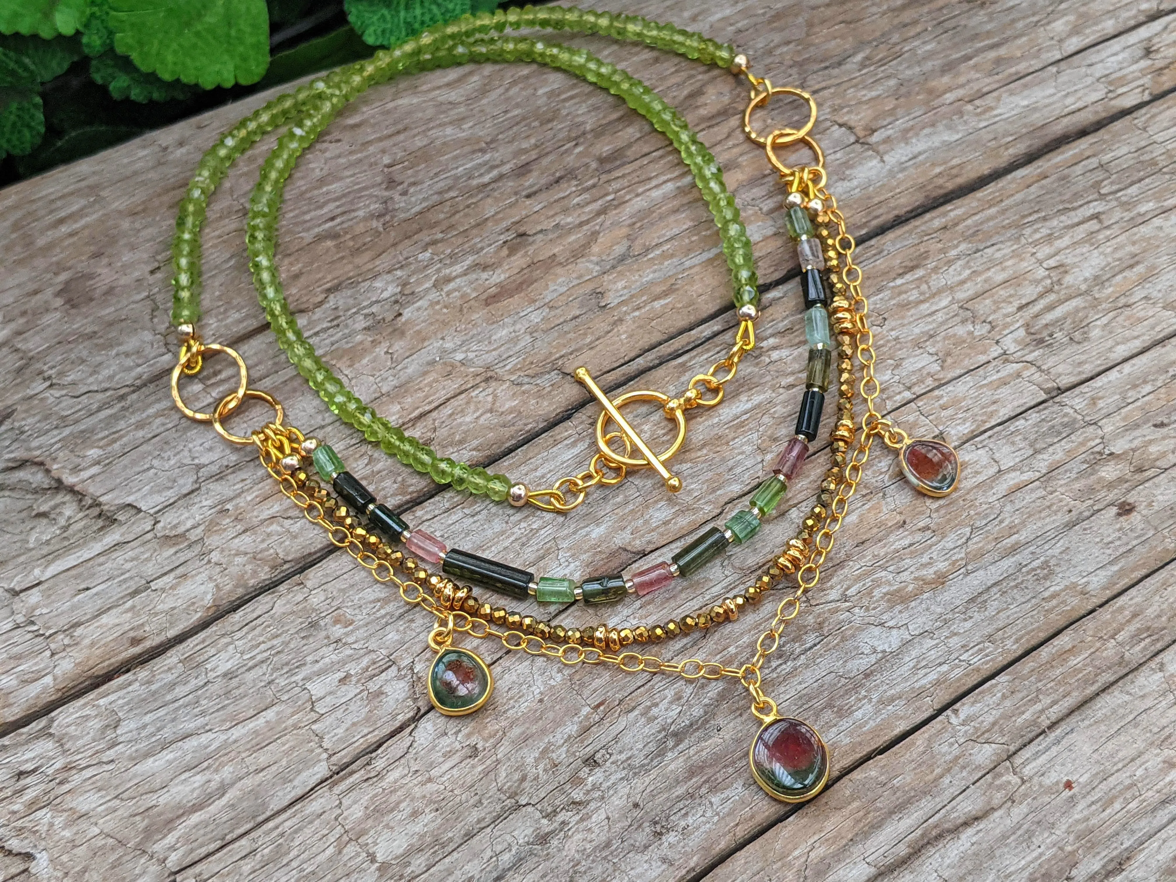 Tourmaline & Peridot Multi Strand Necklace