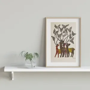 Traditional Tribal 'Herd of Deers' Original Painting