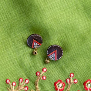 'Tribal Coconut Warli' Bohemian Earrings Hand-painted In Warli Art (Coconut Shell, 3.6 cm)