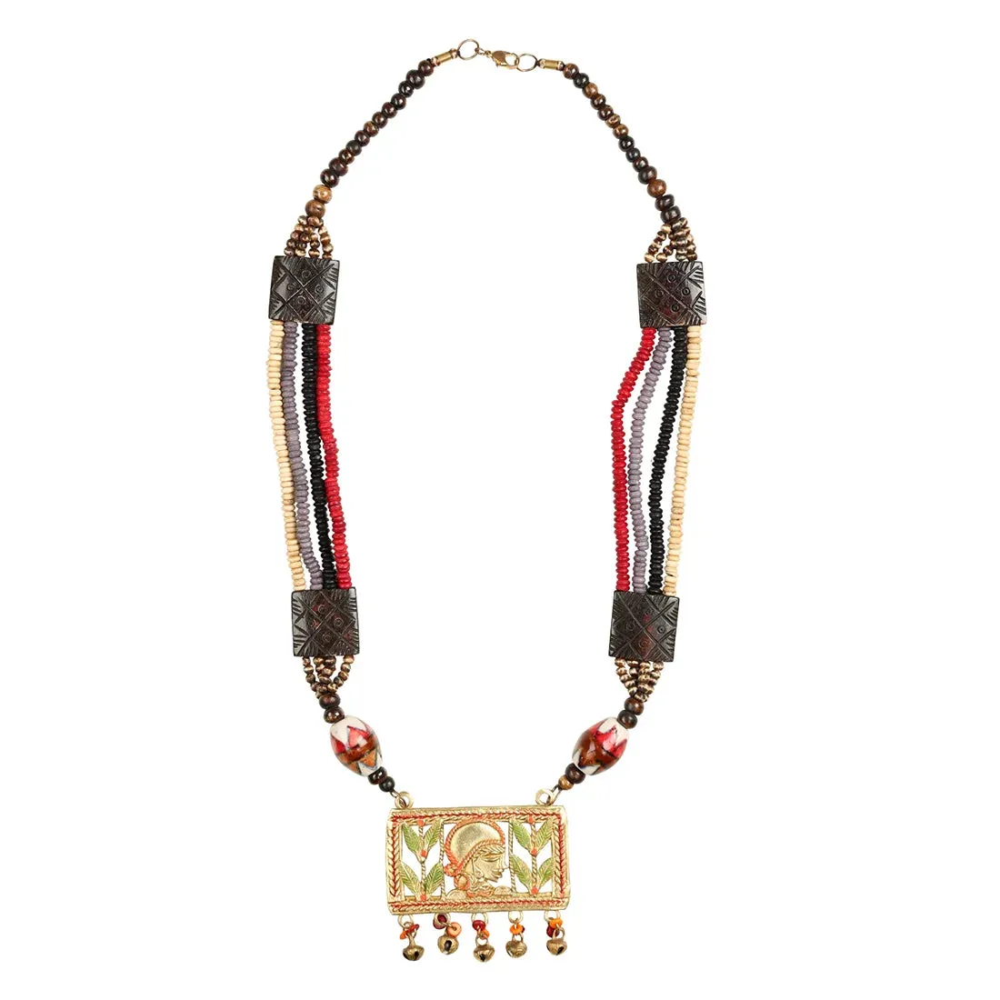 'Tribal Queen Carved' Bohemian Brass Necklace Handcrafted In Dhokra Art (Matinee)