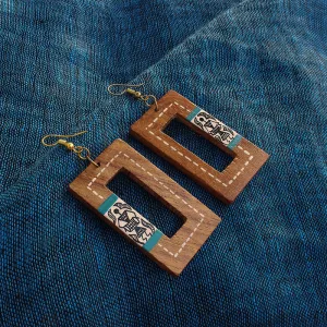 'Tribal Warli Danglers' Bohemian Earrings Hand-painted In Warli Art (Sheesham Wood)