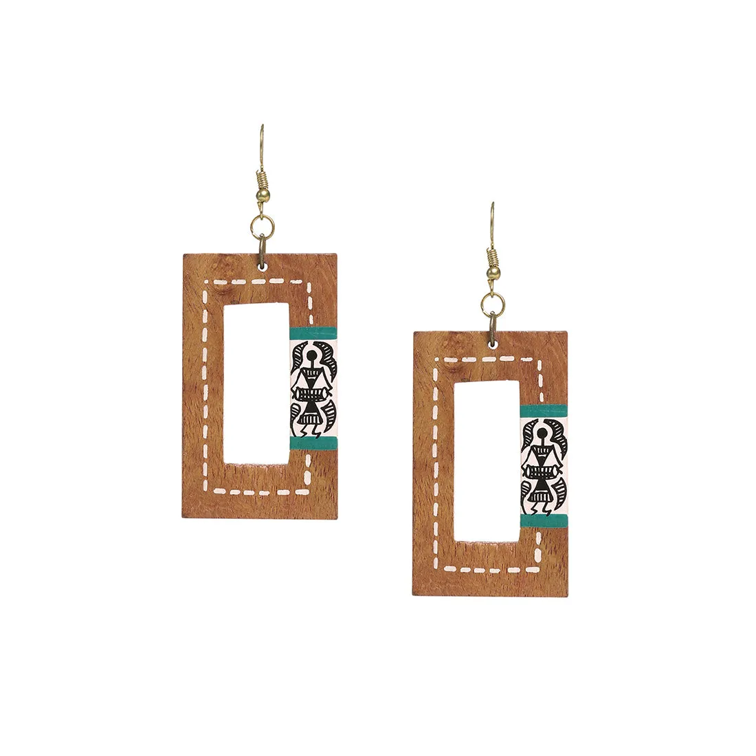 'Tribal Warli Danglers' Bohemian Earrings Hand-painted In Warli Art (Sheesham Wood)