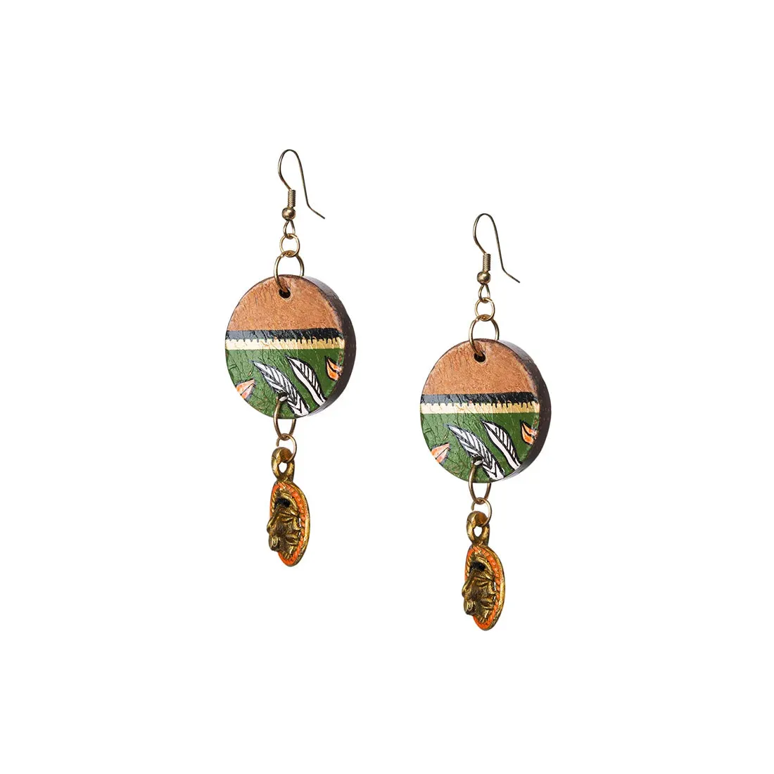 'Tribal Women' Bohemian Beaded Coconut Shell & Brass Earrings (Dhokra Art, Handcrafted & Hand-Painted)