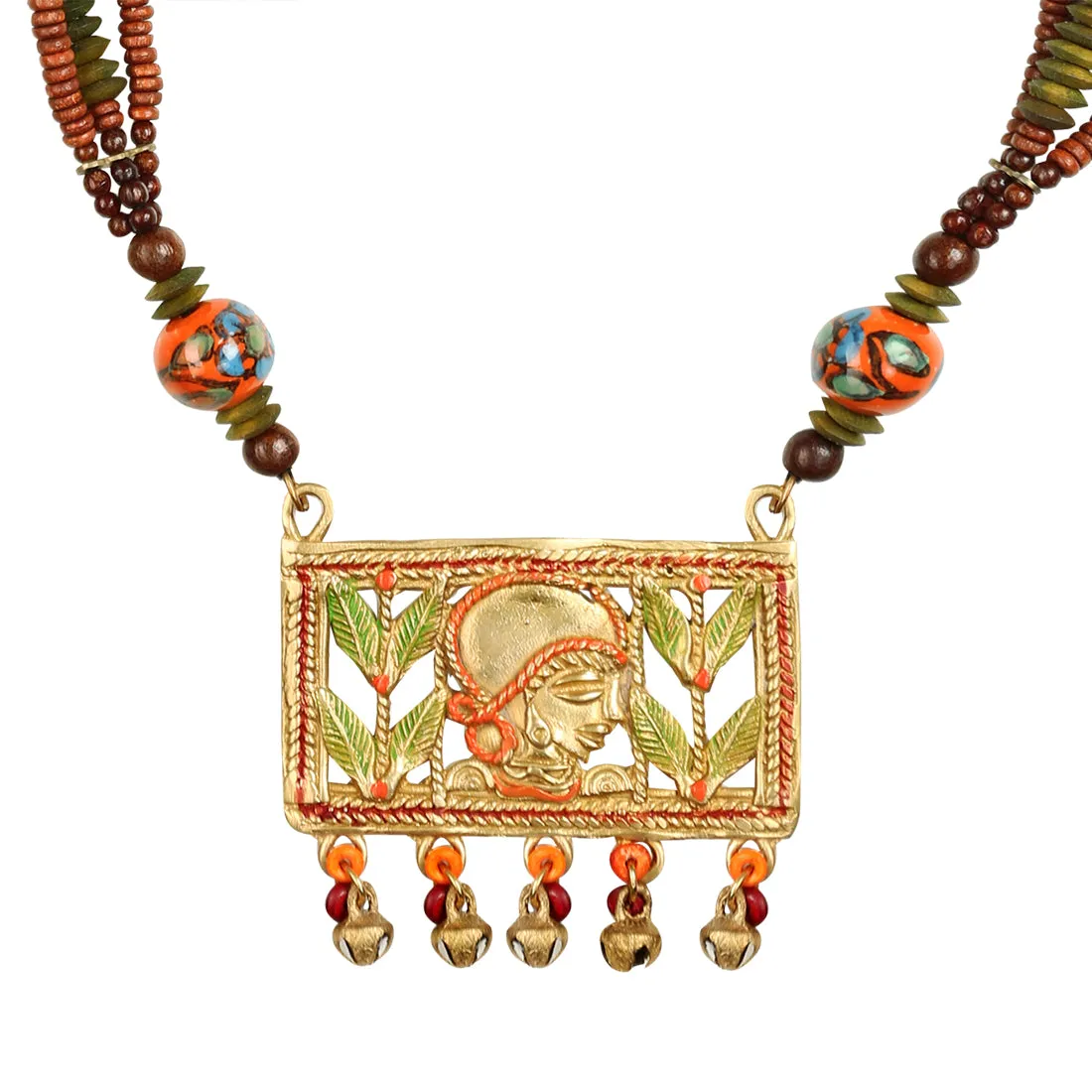 'Tribal Women Strands' Bohemian Brass Necklace Handcrafted In Dhokra Art (Matinee)